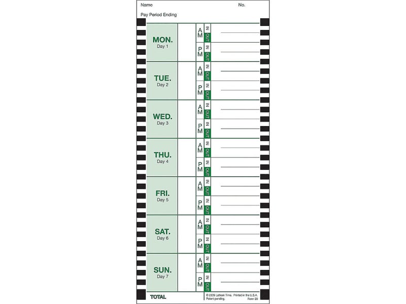 Lathem Weekly Employee Time Card Pack, 100 Count E8 Thermal Print Timesheets, Single Sided with Named Days for 2100HD 800P Clocks - Image 2
